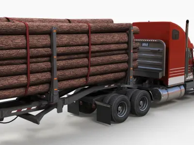 Freightliner Classic log semitruck Low-poly 3D model