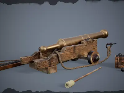 24-pounder cannon Low-poly 3D model