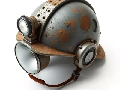 Rusted Industrial Mining Helmet Headlamp Low-poly 3D model