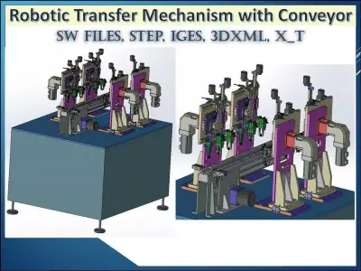 Robotic Pick and Place Transfer Mechanism with Conveyor 3D model