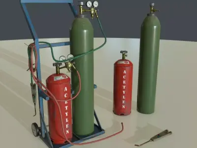 PBR Welding Set gas cylinders on cart Low-poly 3D model