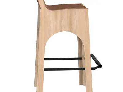 Jack Leather and Wood Stool - Tan 3D model