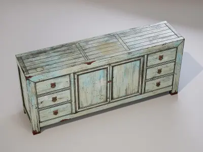 Cupboard chinese chest of drawers Low-poly 3D model