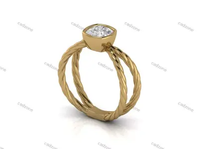 Twisted Band Cushion Diamond Solitaire Ring 3D Model 3D print model