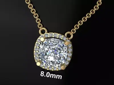 Dainty Diamond Halo Cushion Pendant 8mm 3D print model