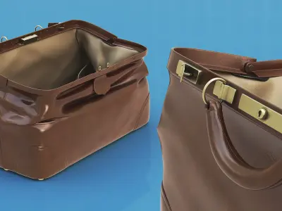 Vintage Bag Brown Leather Opened 3D model