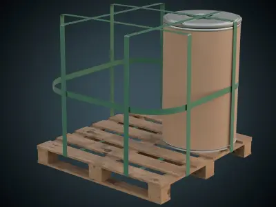 Cardboard Barrel And Pallet 1A Low-poly 3D model