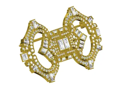 Antique Art Deco Round and Baguette Diamond Brooch 3D print model