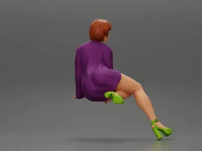 Attractive girl sitting on the car in heels a fashionable dress 3D print model