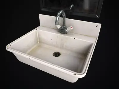  Metal Sink and Mirror Low-poly 3D model
