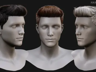 Real Time Hair Card Male Hairstyle part 11 Low-poly 3D model