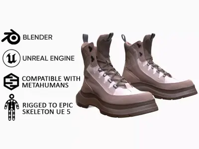 Boots 2 - All MH Bodies and UE5 Skeletons - Rigged Low-poly 3D model