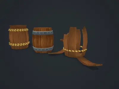 Barrels three wooden Low-poly 3D model