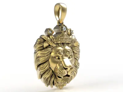 Lion with Crown Pendant 3D print model