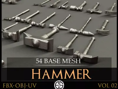54 Models Of Hammer-Hammer- Cold Weapons-Game Ready Model-Vol 02 Low-poly 3D model