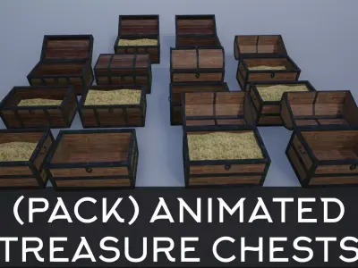 Lowpoly Wooden Animated Treasure Chests Collection 3D Model Pack