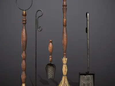 fireplace tools Low-poly 3D model