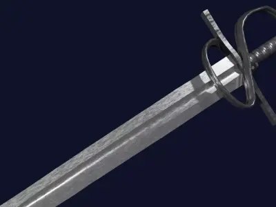 Excalibur sword with Flamberge handle Low-poly 3D model