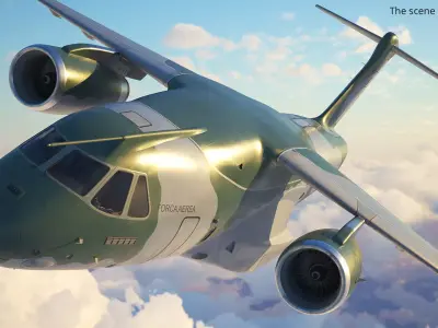 Embraer C 390 Millennium Military Aircraft Camo Rigged 3D model purchase