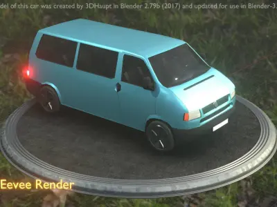 City Car 57 Commercial Minibus Type-C Blue Low-poly 3D model