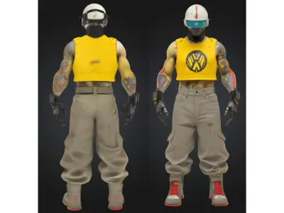 Tattooed Cyborg Street Punk Low-poly 3D model
