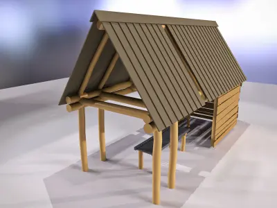 Cartoon-like sawmill Low-poly 3D model