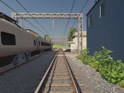Urban Train Station Scene 3D model