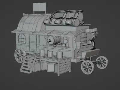 Medieval Fantasy Wagon Low-poly 3D model