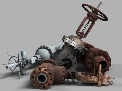 Industrial old used valves Low-poly 3D model
