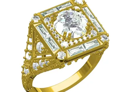 Antique Vintage Art Deco Engagement Ring 3D print model