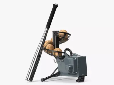 Pitch Training Device with Bat and Loaded Balls Grey 3D model