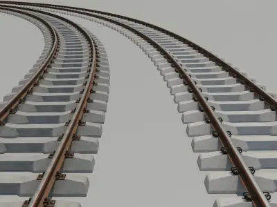 Railway track with wooden concrete metal sleepers Low-poly 3D model