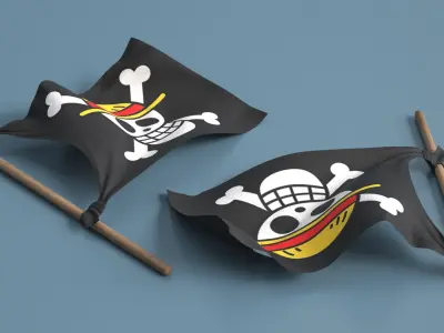 One Piece Pirate Flag Waving Black 3D model