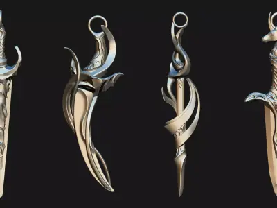 A Set of Fantasy Inspired Weapon Pendants 3D Model Pack