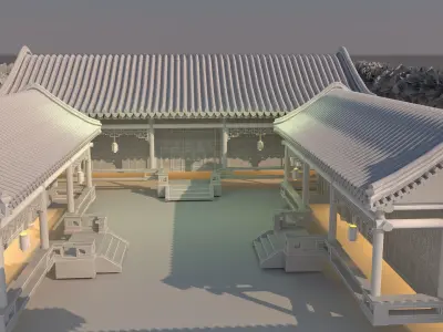 Chinese ancient courtyard  house 3D model shop