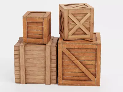 Wooden Crates Set V1 - 4 Transport Boxes with Icons 3D model