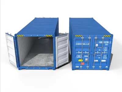 20ft Cargo Container Blue Low-poly 3D model