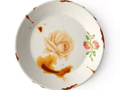 Rustic Floral Enamel Plate Low-poly 3D model