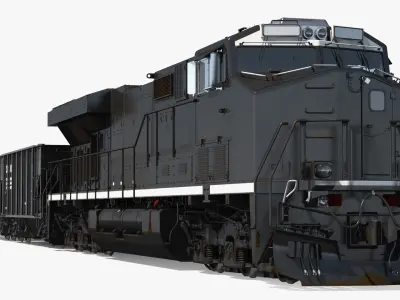 USA Diesel Locomotive with Coal Hopper Cars 3D model