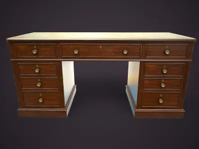 Vintage Pedestal Desk Low-poly 3D model