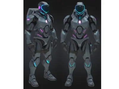Futuristic Sci Fi Combat Robot Low-poly 3D model