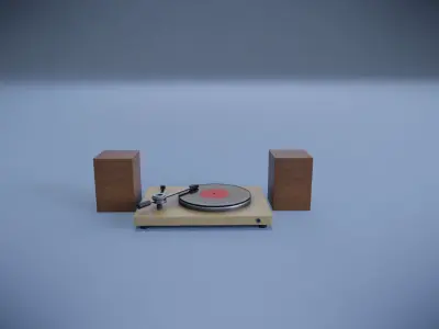 Vinyl player and speakers Low-poly 3D model