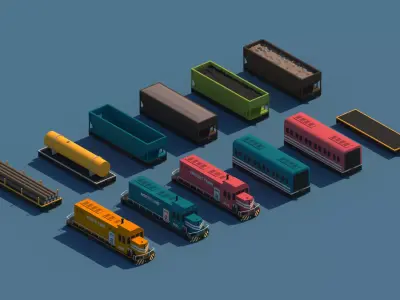 Cartoon Train Package  Low-poly 3D model