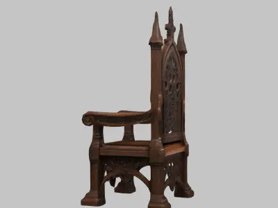 Wooden Carved Medieval Chair Low-poly 3D model