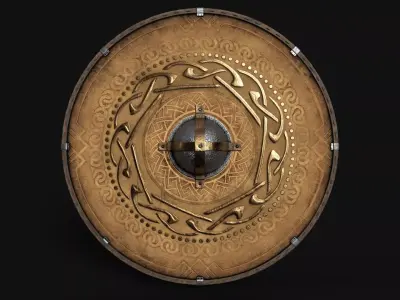 Slavic round leather shield-golden nordic symbol Low-poly 3D model