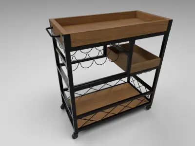 Wooden Serving Trolley 3D model purchase