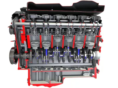 Sectioned V12 Engine 3D model