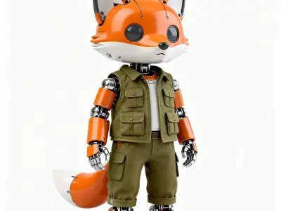 Realistic Robotic Fox in Vest 3D Model Low-poly 3D model