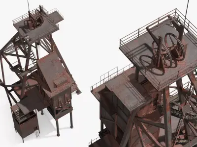 Rusty Mine Shaft Headframe Tower Simplified 3D model