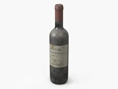Rustic Wine Case with Two Old Bottle Bordeaux and Hay 3D model